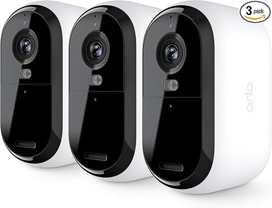 Arlo Essential Security Camera 2K | Indoor - Outdoor | 2nd Gen | Wireless with Spotlight, 2-Way Audio, Color Night Vision, Live Stream, Motion Activiation, Real Time Notifications - White, 3 Cameras