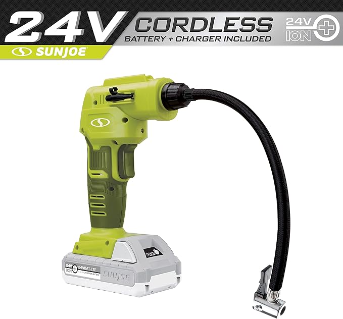 Sun Joe Auto Joe 24V-AJC-LTE 24-Volt IONMAX Cordless Portable Air Compressor Kit w/ 2.0-Ah Battery, Charger, Storage Bag, and Nozzle Adapters