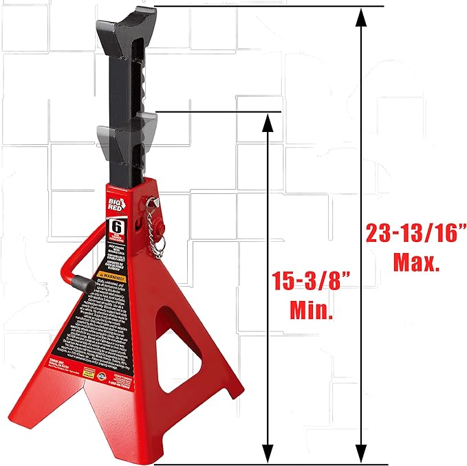 BIG RED T46002A Torin Steel Jack Stands: Double Locking, 6 Ton (12,000 lb) Capacity, Red, 1 Pair