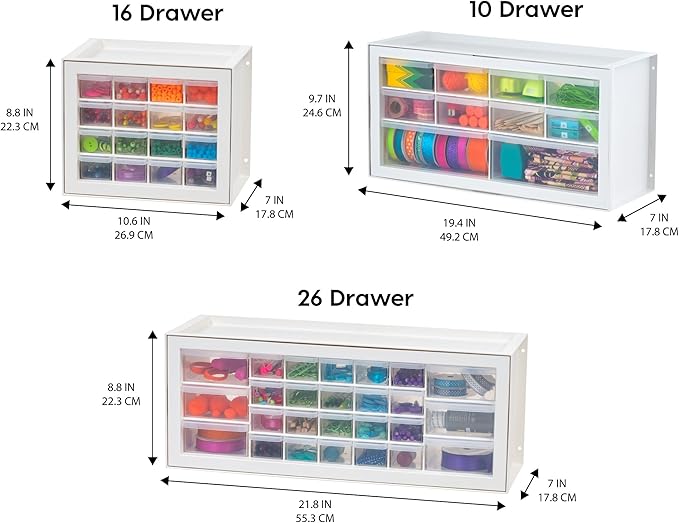 IRIS USA Craft Cabinet Storage, Screw Organizer, Hardware Storage Organizer, 10 Drawer Parts Cabinet, 2 Pack Art Storage Cabinets, Small Parts, Nuts and Bolts, Tool Storage, Scrapbook Art Hobby, White