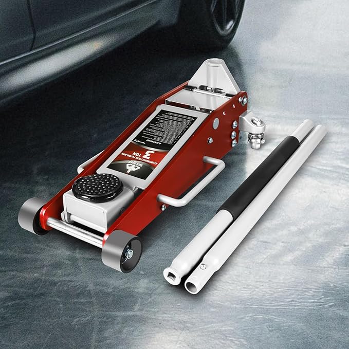 3 Ton Low Profile, Aluminum and Steel Racing Floor Jack with Dual Pistons Quick Lift Pump for Sport Utility Vehicle, Lifting Range 3-15/16" min to 18-5/16" max, Red