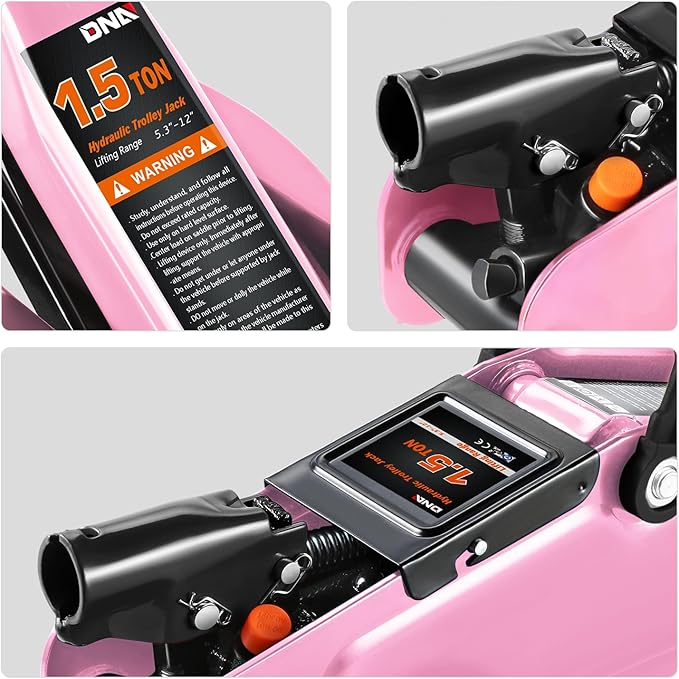 DNA MOTORING Low Profile Hydraulic Trolley Service/Floor Jack, 1.5 Ton (3000 lbs) Capacity, Lifting Range 5.3"-12", Pink, TOOLS-00327-PK