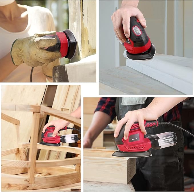 Sander, 200W Compact Electric Sander with 20Pcs Sandpapers & 2Pcs Polishing Pads, 14000 RPM, Hand Sanders with Efficient Dust Collection System for Wood,Woodworking,Sanding Works in Home