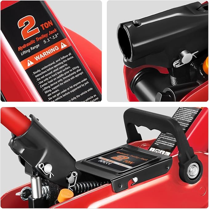 DNA MOTORING Low Profile Hydraulic Trolley Service/Floor Jack Combo with 2 Ratchet Jack Stands, 2 Ton (4000 lbs) Capacity,Red, TOOLS-00476-RD
