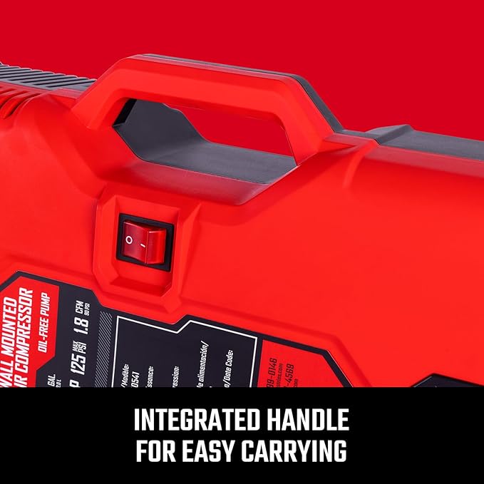 CRAFTSMAN Tire Inflator, All in One Wall Mount Air Compressor Oil-Free with Retractable 30ft Air Hose and Pressure Regulator, Great for Tire Inflation, Brad/Stapler, Finishing Jobs,1.5HP 125PSI