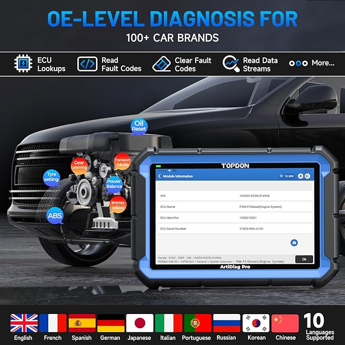 TOPDON ArtiDiag Pro Bidirectional Scan Tool, ECU Coding OBD2 Scanner Diagnostic Tool, 2 Years Free Update(Worth 300)/FCA Autoauth/35+ Services/All System Diagnosis
