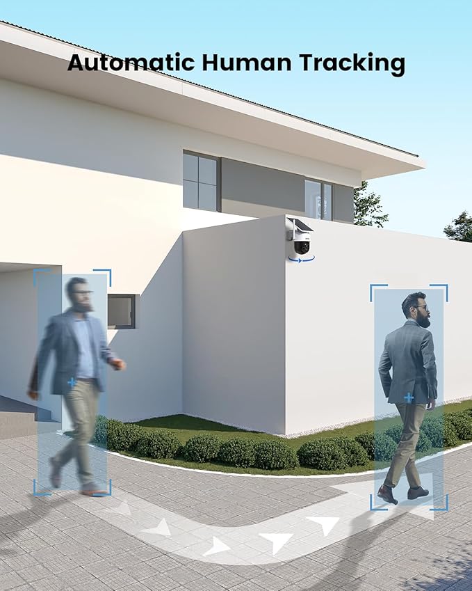 AOSU Solar Camera Outdoor Wireless - 100% Wire-Free Outdoor Security Camera Wireless with Fixed Solar Panel,360° Panoramic View, Human Auto Tracking, 2K Color Night Vision