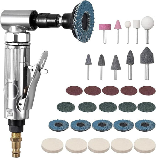 EYPINS Compressed Air Angle Die Grinder 1/4" 90 Degree Mini Sander Grinder Polisher Tool Set with Grinding Stones and Sanding Discs for Contour Grinding, Polishing, Milling
