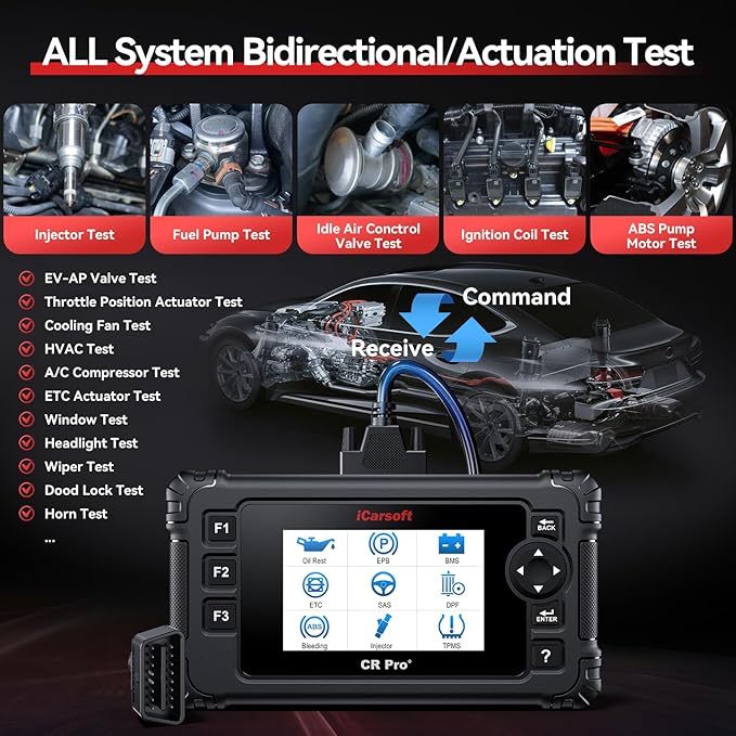 iCarsoft CR Pro+ 2025 All System Diagnostic Scan Tool for Cars, Full OBD2 Scanner, 49 Reset Services-Oil/ETC/EPB/BMS/SAS/SRS/TPMS/BSC/DWR/INJ/BLD/BLD/SPS etc.Free Update