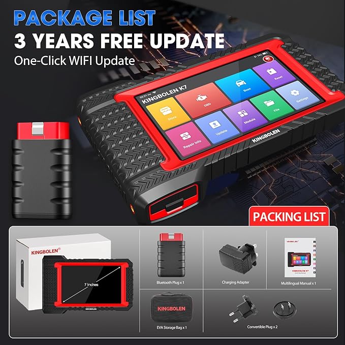 KINGBOLEN K7 OBD2 Scanner Bidirectional Test Full System Bluetooth Diagnostic Scan Tool with ECU Coding, Active Test, 31+ Resets, Autovin, TPMS Relearn, FCA AutoAuth, 3 Years Update