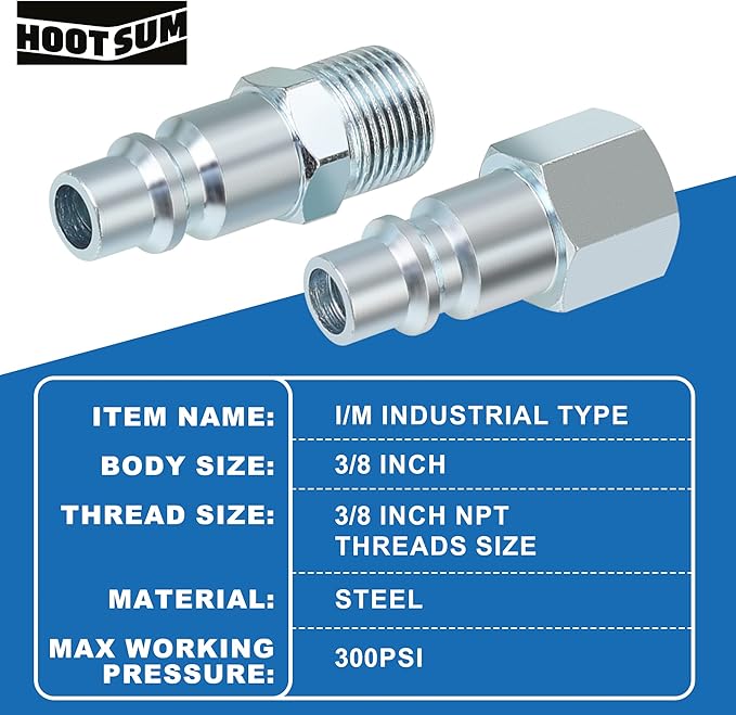 3/8’’ High Flow Air Hose Fittings Set, 3PCS 3/8 Body I/M Industrial Air Coupler and 8PCS 3/8 Body Air Plug with 1/4 Inch NPT Threads Size, 12PCS Air Compressor Accessories Quick Connect Set