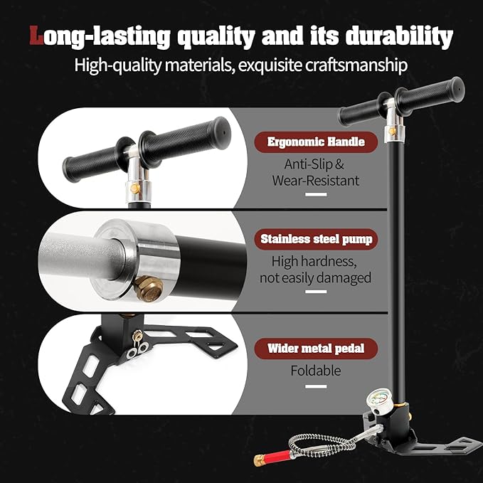 30Mpa 4500Psi PCP Hand Pump,4 Stage PCP Hand Pump Air Compressor,High Pressure Hand Pump,Stainless Steel,Suitable for PCP Air Guns,Paintball Gun,HPA Gas Tanks,Tire Inflation