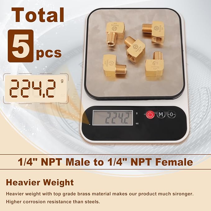 5pcs 1/4” Brass Fittings 90 Degree Barstock Street Elbow 1/4" NPT Male Pipe to 1/4" NPT Female Pipe 1/4 NPT Elbow Forged Brass Pipe Fittings
