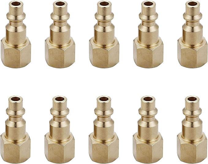 Air Hose Fittings And Quick Connect Air Fittings, 1/4 Inch NPT Brass Female Air Coupler Plug (10 Piece) Industrial Type D, Air Compressor Fittings