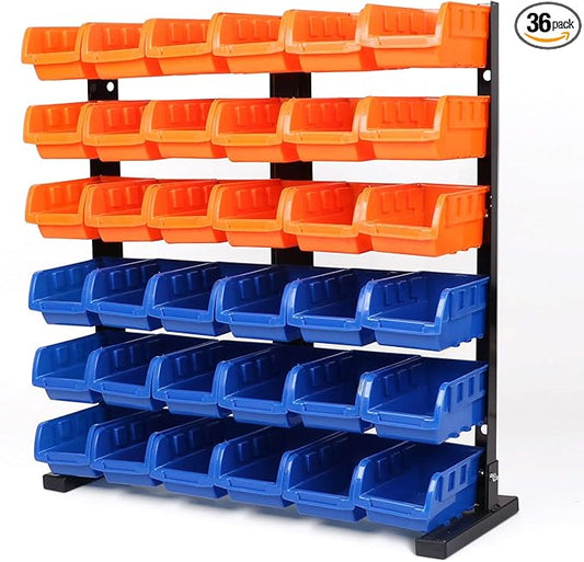 HORUSDY Storage Bins Parts Rack 36Pcs Bin Organizer Garage Plastic Shop Tool, Tools for Men Tools Gif