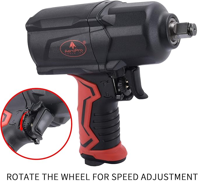 AEROPRO TOOLS 1/2-Inch Composite Air Impact Wrench(A301), Twin Hammer, 1200FT-LBS Max Loosening Torque, 7000RPM, Heavy Duty Pneumatic Impact Gun, for Auto Repair, Tire Shop