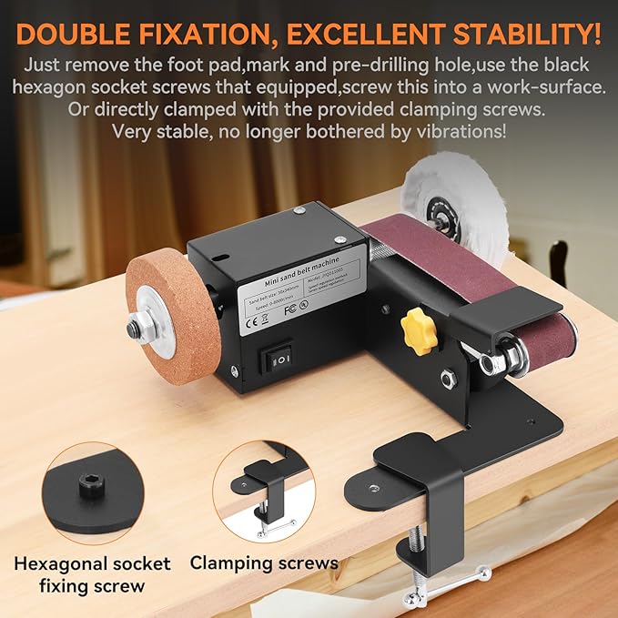 Mini Belt Sander,Small Electric Knife Sharpener with Clamp Screw,Stable Power Belt Sander with Angle Adjustment,7 Speed Mini Bench Belt Grinder for Knife Sharpening,Metal Working,Craft and DIY