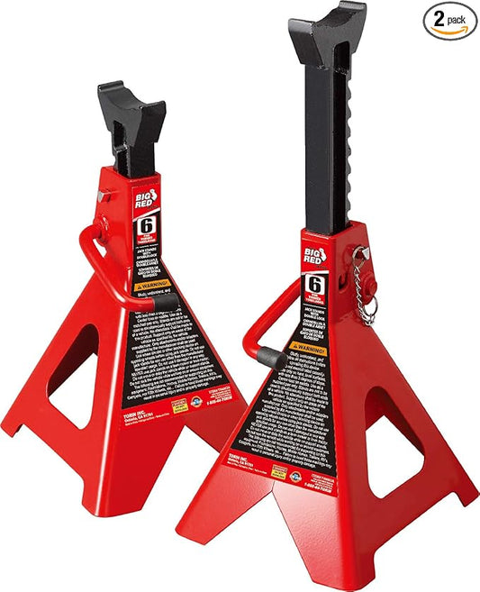 BIG RED T46002A Torin Steel Jack Stands: Double Locking, 6 Ton (12,000 lb) Capacity, Red, 1 Pair