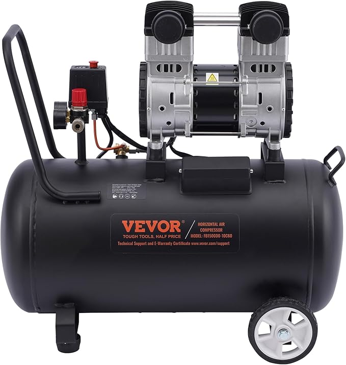 VEVOR Air Compressor, 15 Gallon Steel Tank, 2HP 5.3 CFM@90 PSI Oil Free Air Compressor & Max. 125PSI Pressure, 78dB Ultra Quiet Portable Compressor, for Auto Repair, Tire Inflation, Spray Painting