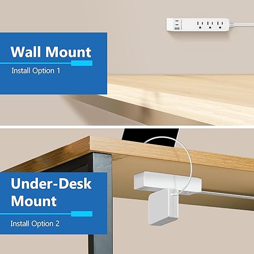 LIDER Outlet Extender with 3 Receptacles, USB Type-A, and 2 USB Type-C Port, Ultra-Thin Flat-Plug with Cord Extender, 3-Outlet Power Strip, Slim Angled Design, Modern, 5ft Cord, White, 2 Pack