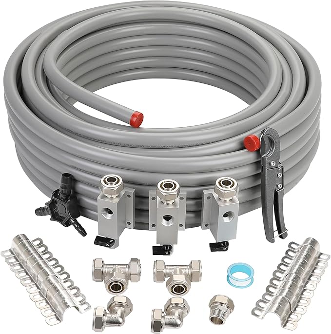 3/4 Inch Compressed Air Piping System, 120FT HDPE Pipe, Air Compressor Fittings and Accessories, Wall Outlet Blcoks, Air Line Tubing Kit for Garage Shop