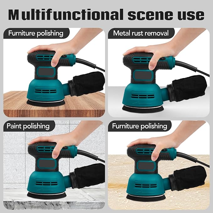Jadeshay Electric Random Orbital Sander, Eccentric Sander Adjustable 6 Speed for Woodworking, Polishing & Sanding with Enhanced Dust Collection