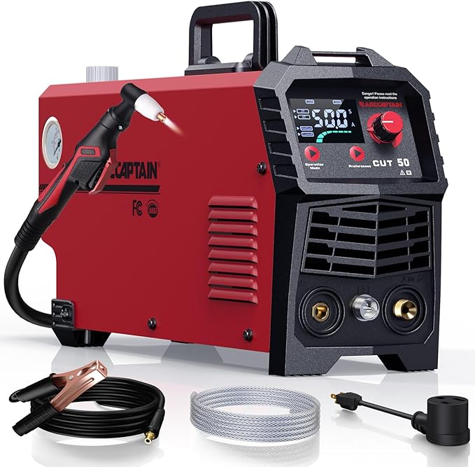 ARCCAPTAIN Plasma Cutter, [Large LED Display] 50Amps Cutter Machine with 110/220V Dual Voltage DC Inverter IGBT 1/2 Inch Clean Cut Post Flow and 2T/4T, for Beginners DIY
