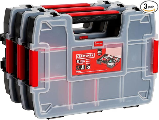 CRAFTSMAN Storage Organizer, Small Parts Organizer, 3-Packs with 10-Compartments, Lid Includes Secure Latch (CMST60964M)