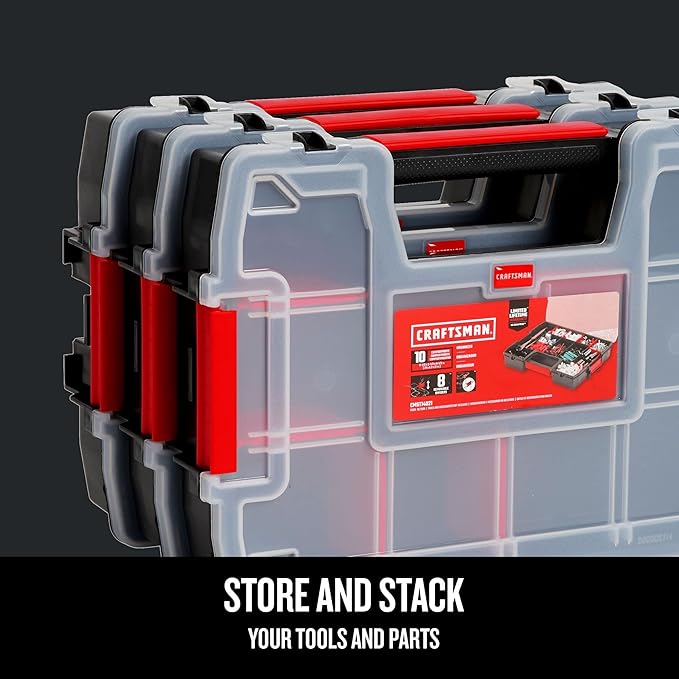 CRAFTSMAN Storage Organizer, Small Parts Organizer, 3-Packs with 10-Compartments, Lid Includes Secure Latch (CMST60964M)
