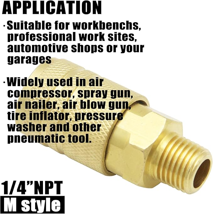 Air Hose Fittings Brass Industrial Coupler 1/4-inch NPT Male Thread Compressor Quick Connect Fittings For Professional Jobsites and Automotive Shops I/M Style 10 Piece
