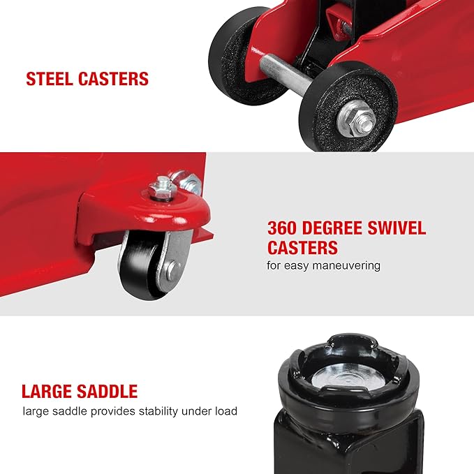 BIG RED TAM82012-1 Torin Low Profile Hydraulic Trolley Service/Floor Jack with Blow Mold Carrying Storage Case, 2 Ton (4,000 lb) Capacity, Red