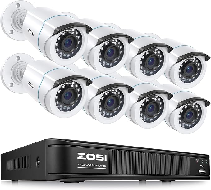 ZOSI 1080p HD-TVI Home Surveillance Camera System,8 Channel CCTV DVR Recorder (No Hard Drive) and (8) 2.0MP 1920TVL Outdoor/Indoor Surveillance Bullet Dome Cameras,Remote Access,Motion Detection