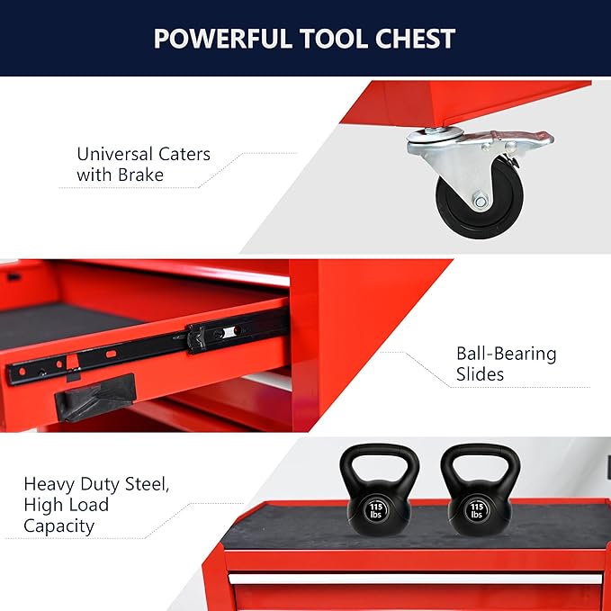 Rolling Tool Chest Metal Tool Box with Wheels Tool Cabinet Craftsman Tool Chest Us General Tool Box Portable Tool Box with Wheels 4 Drawers Multifunctional Tool Cart with Wheels, Red
