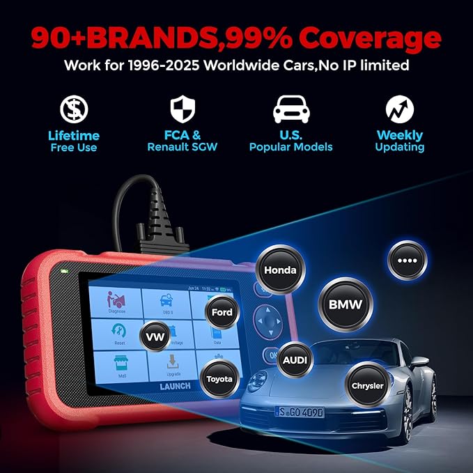 LAUNCH OBD2 Scanner CRP123I V2.0 Elite,2025 Lifetime Free Update Engine ABS SRS Transmission Diagnostics Tool with 7 Resets,Oil/ABS/Throttle/SAS/BMS/EPB/DPF Reset Car Scanner,Battery Test,FCA AutoAuth