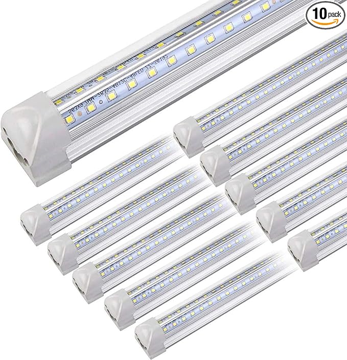 10Pack 4FT LED Shop Light Garage Lights, 50W 8000LM 6500K Linkable Shop Light, High Output Clear Cover Integrated LED Tube Light, T8 4FT LED Shop Light for Workshop Warehouse Basement, Plug and Play
