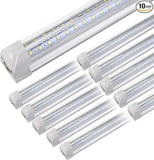 10Pack 4FT LED Shop Light Garage Lights, 50W 8000LM 6500K Linkable Shop Light, High Output Clear Cover Integrated LED Tube Light, T8 4FT LED Shop Light for Workshop Warehouse Basement, Plug and Play