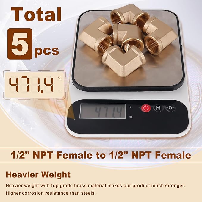 5pcs 1/2” Brass Fittings 90 Degree Barstock Street Elbow 1/2" NPT Female Pipe to 1/2" NPT Female Pipe 1/2 NPT Female Elbow Forged Brass Pipe Fittings