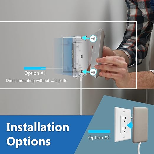 LIDER Flat-Face Outlet Extender with 3 Receptacles, Ultra-Thin Wall Plate Plug with Cord Extender and 3-Outlet Power Strip, 8ft Cord, LWE8-315-NK, Nickel