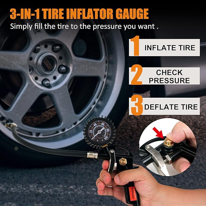 22 Pieces Air Compressor Accessories kit, 3/8 inch x 50 ft Hybrid Air Hose Kit, 1/4" NPT Quick Connect Air Fittings, Tire Inflator Gauge, Blow Gun, Air Filter, Swivel Plugs