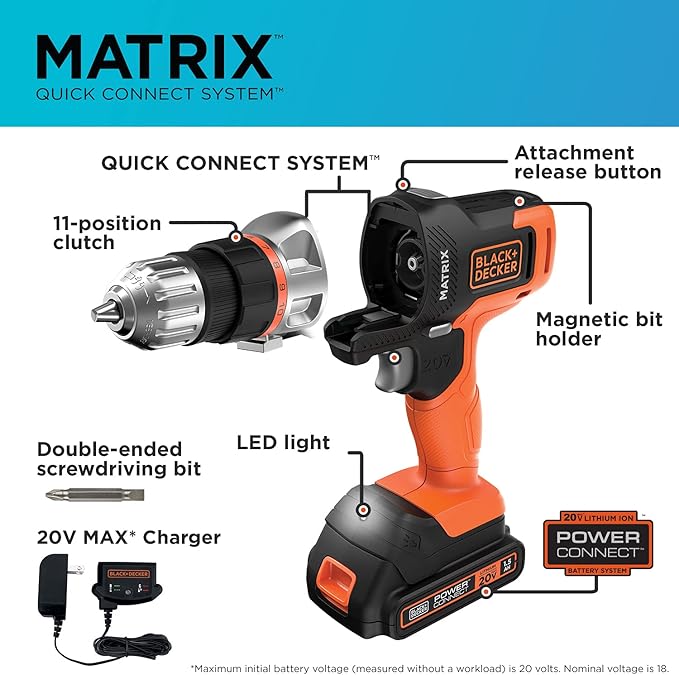 BLACK+DECKER 20V MAX Matrix Cordless Drill/Driver (BDCDMT120C)