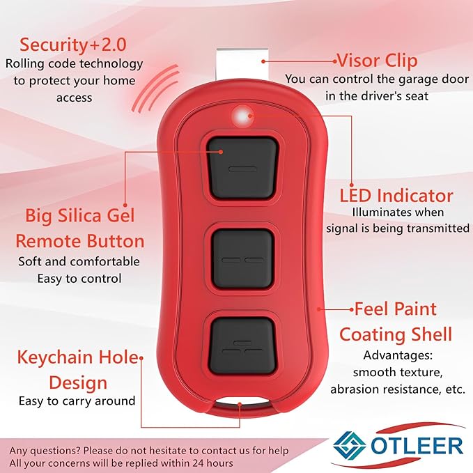 Garage Door Opener Remote Compatible with Liftmaster/Chamberlain/Craftsman Garage Door Opener with Yellow Purple Red Orange Green Learn Button, Visor & Keychain Type, Upgraded Version, 2 Pack