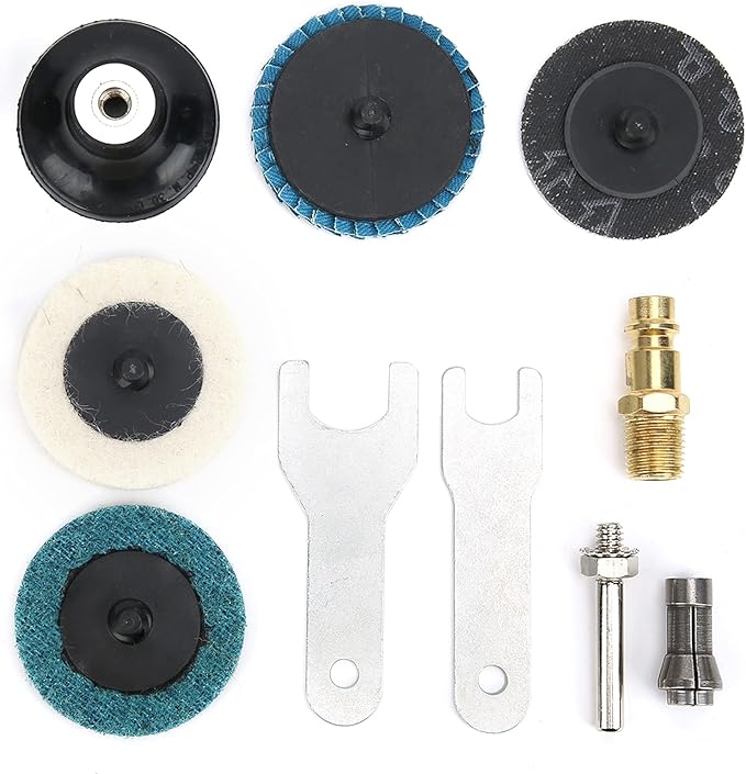 Mini Air Sander Right Angle Air Die Grinder 20000-25000rpm Pneumatic Grinding Polishing Tool Kit with Emery Disk Car Polisher Sets for Auto Body Work(European Connector)