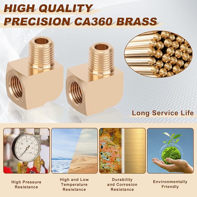 5pcs 1/8” Brass Fittings 90 Degree Barstock Street Elbow 1/8" NPT Male Pipe to 1/8" NPT Female Pipe 1/8 NPT Elbow Forged Brass Pipe Fittings