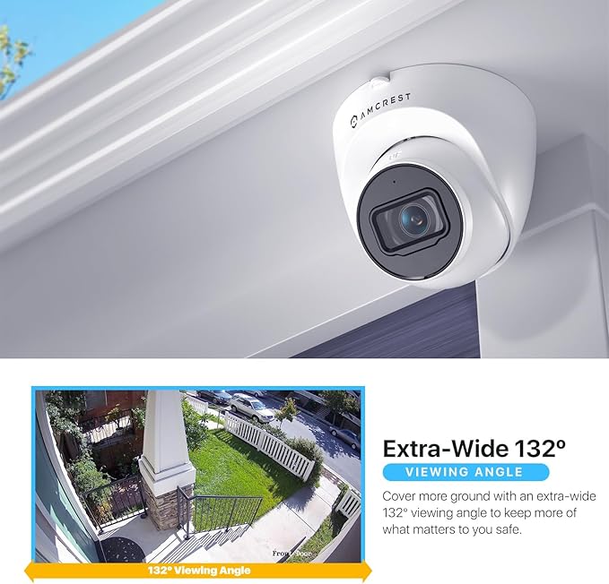 Amcrest 2-Pack 5MP UltraHD Outdoor Security IP Turret PoE Camera with Mic/Audio, 5-Megapixel, 98ft NightVision, 132° FOV, IP67 Weatherproof, MicroSD Recording (256GB), 2PACK-IP5M-T1179EW-AI-V3 White