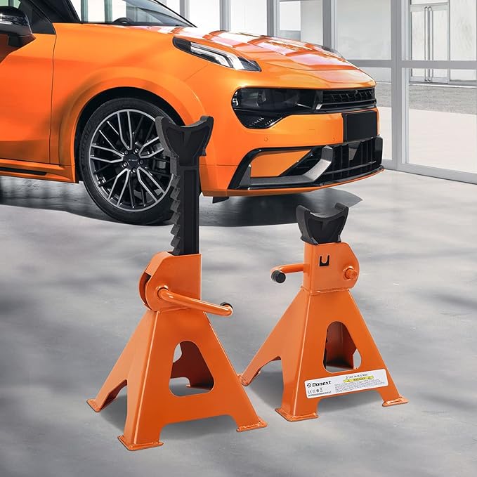 Donext Jack Stands 3 Ton (6,500 lb) Capacity Steel, 1 Pair Orange Lifting Stand Adjustable Jack Stands