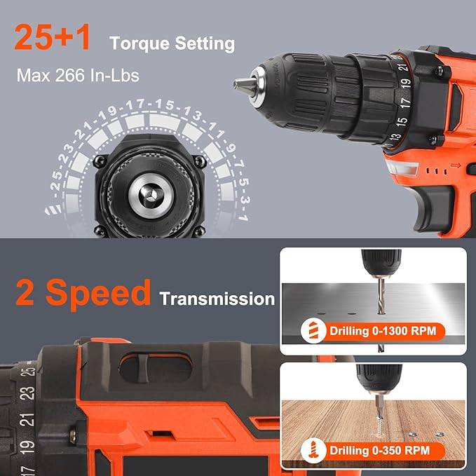 COMOWARE Home Tool Kit with Drill, 171PCS Household Tool Kit with 20V Cordless Power Drill, Home Repairing Tool Power Drill Sets with Orange Storage bag for DIY Home Maintenance