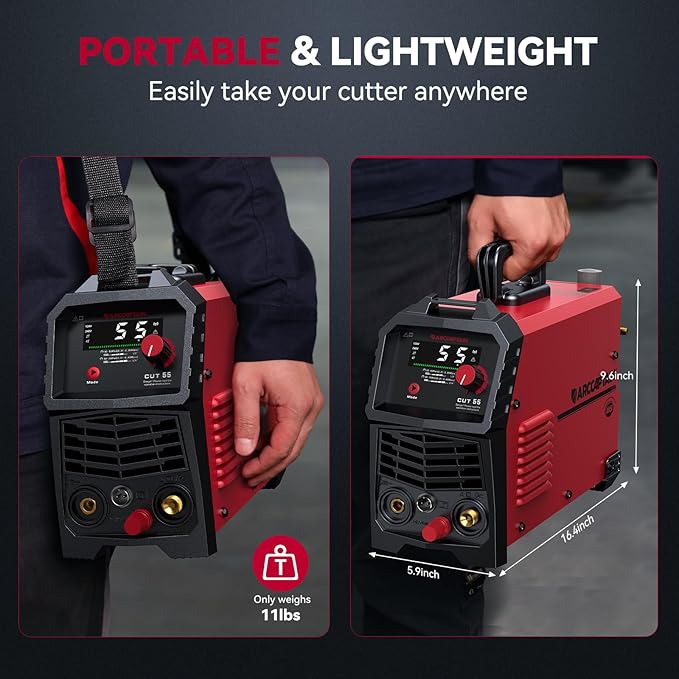 ARCCAPTAIN 55A Plasma Cutter, Large LED Display, Non-Touch Pilot ARC Plasma Cutting Machine, 110/220V Dual Voltage IGBT Inverter, 1/2" Clean Cut, Post Flow, 2T/4T, for Beginners DIY