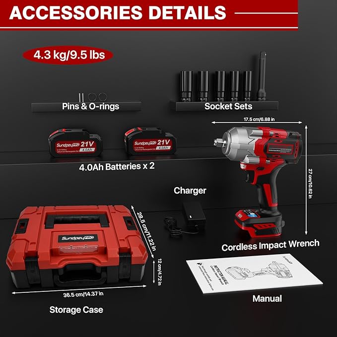 Cordless Impact Wrench 750Ft-lbs(1000N·m) - 21V 1/2" Brushless Electric Impact Driver with 2 * 4.0Ah Battery - 3000RPM Power Impact Gun with Sockets & Fast Charger & Case for Car Truck RV