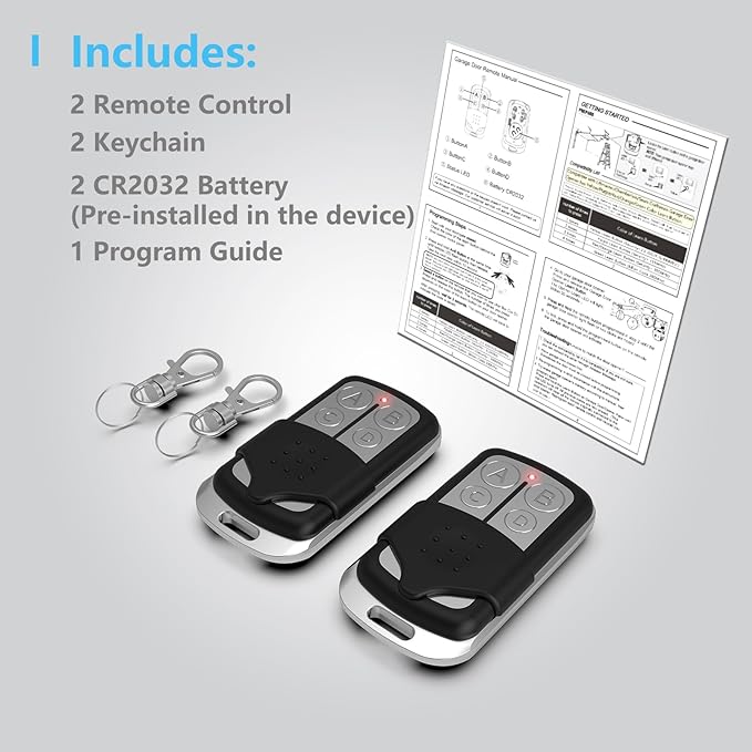 Garage Door Opener Remote, Compatible with Liftmaster Chamberlain Craftsman Opener with Purple Yellow Red Orange Green Learn Button, Universal for 893MAX 893LM 891LM 890MAX, Keychain Type