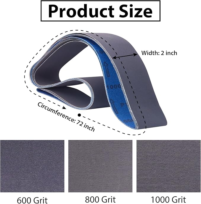 2 x 72 Sanding Belts,2x72 Silicon Carbide Knife Sharpening Sander Belt, 2 Pcs Each of 600, 800, 1000 Grits Grinding Belts for Belt Sander,6 Pack